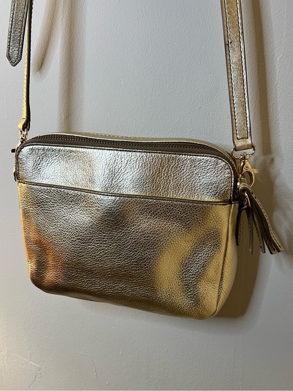 Fossil Metallic Gold Leather Crossbody Bag